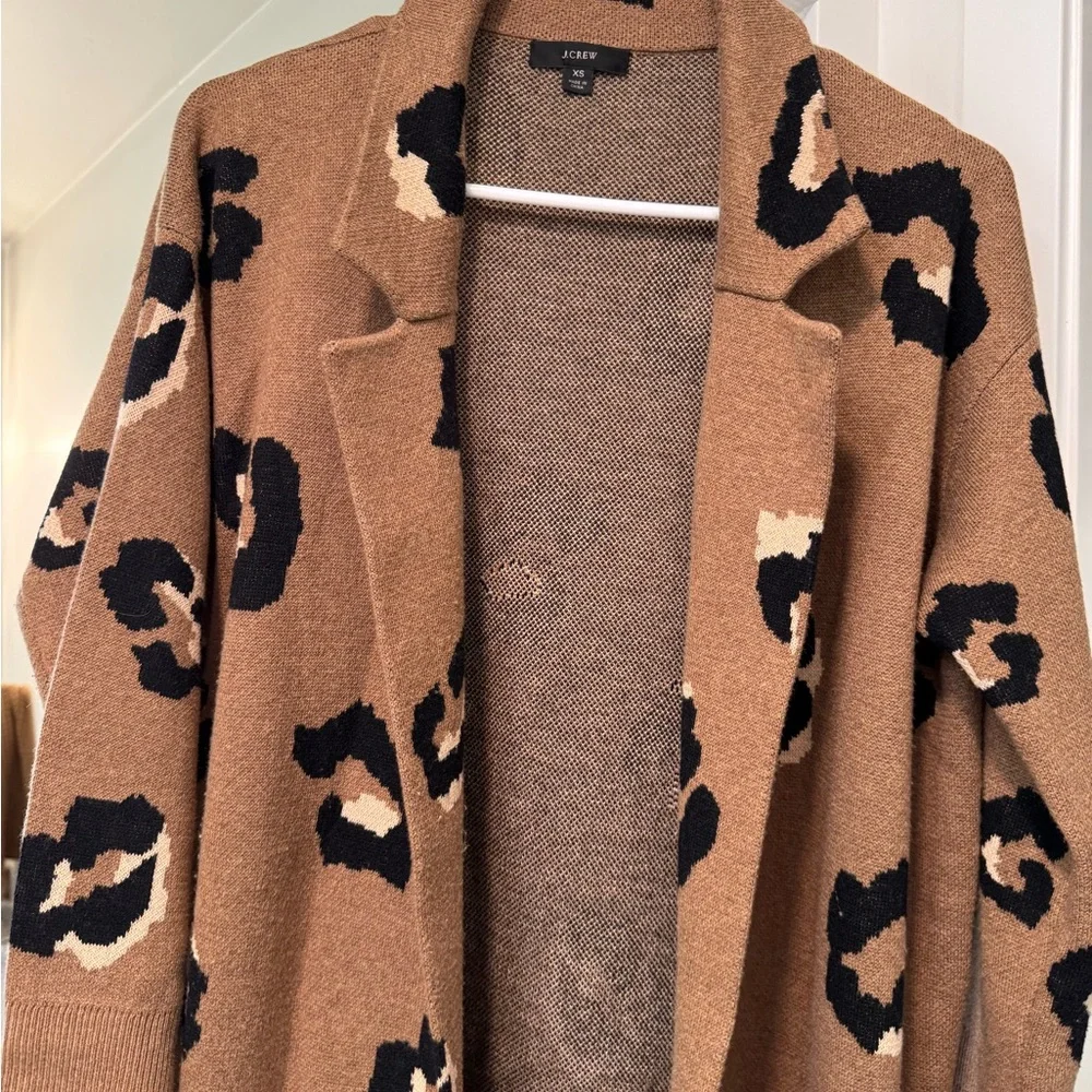 J. Crew Leopard Print Open Front Cardigan Sweater - Picture 2 of 7